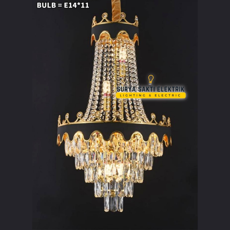 LAMPU GANTUNG KRISTAL MINIMALIS MODERN MEWAH BESAR BLACK GOLD