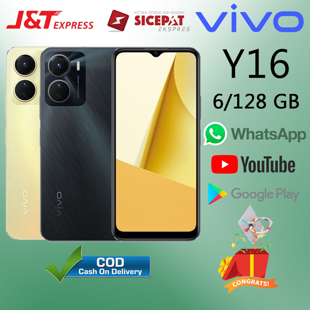 HP VIVO Y16 Ram 6/128GB Smartphone LET 6.51 inches Dual SIM 13MP+5MP Handphone Indonesia