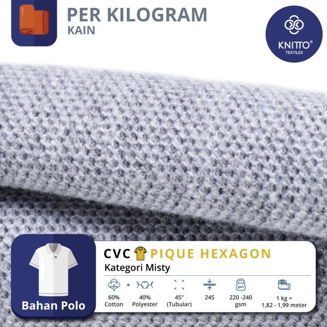 DISKON KAIN CVC PIQUE HEXAGON 24S MISTY M71 PUTIH BLUISH (BAHAN KAOS)