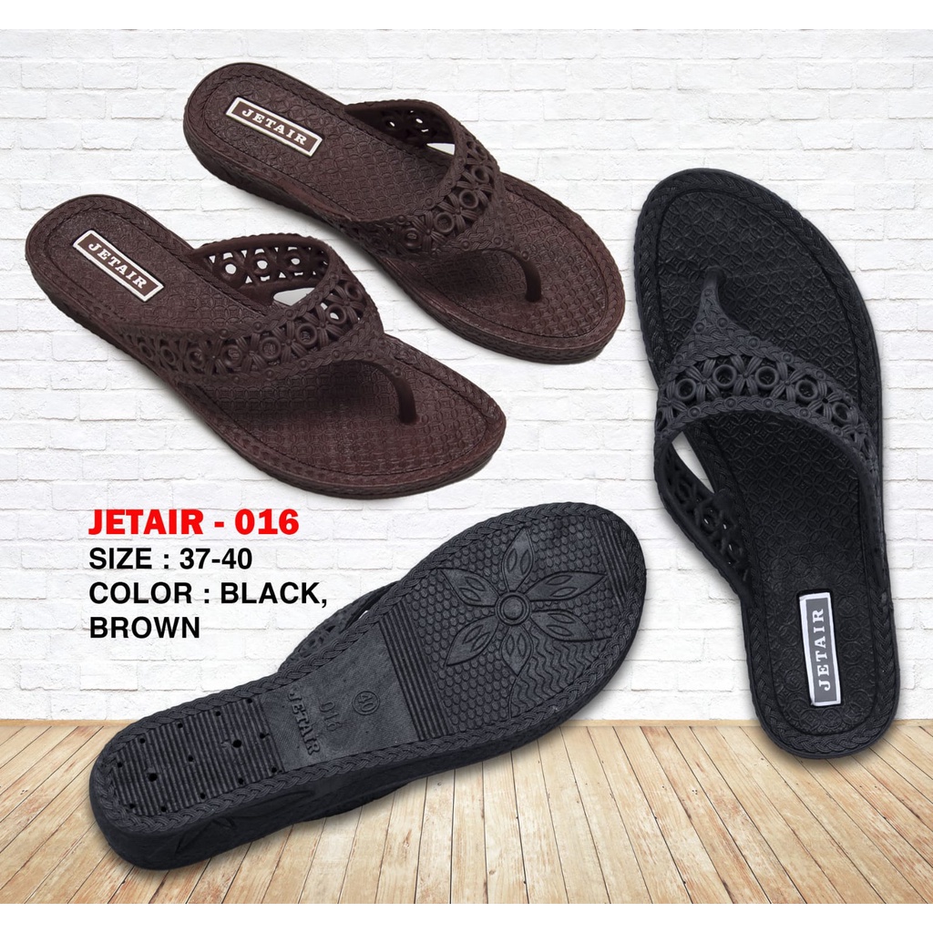 Sandal Japit Wanita merk JET AIR 016 Warna Hitam dan Coklat Size 37-40 / Sandal Karet Wanita - COD Bayar di Tempat