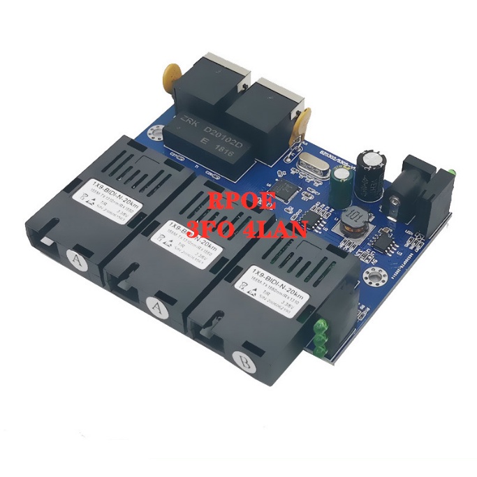 10/100M RPOE 3sc 2RJ45 PCBA Board 25KM Reverse POE 3F2E Fiber Optic Media Converter PCBA