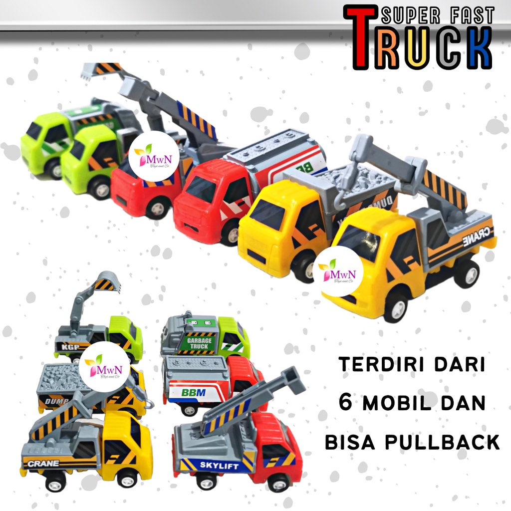 MWN Mobil Die Cast Construction set 6 pcs Pull Back KGP51