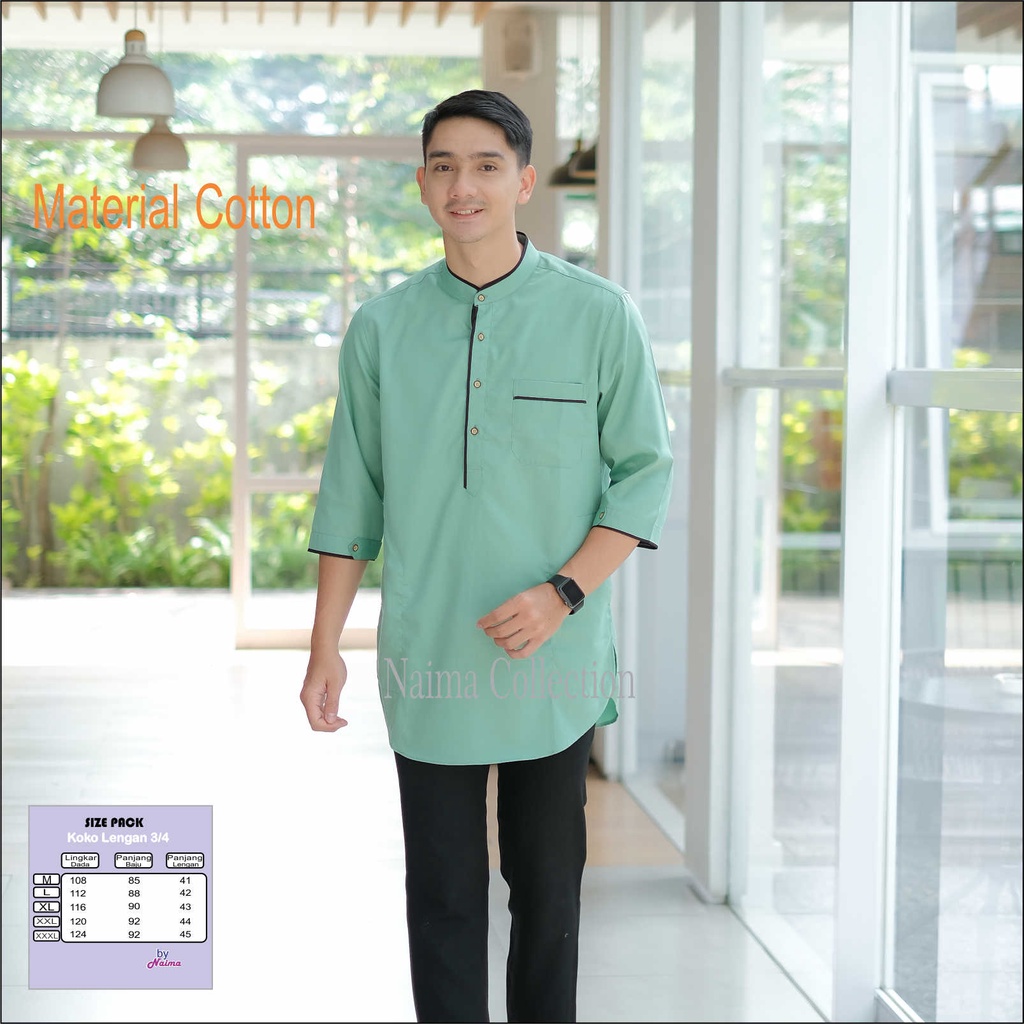Koko dewasa Baju Koko Pria Dewasa Kemeja Koko Pria Dewasa Lengan 3/4 Koko Kurta Dewasa Kemeja koko u
