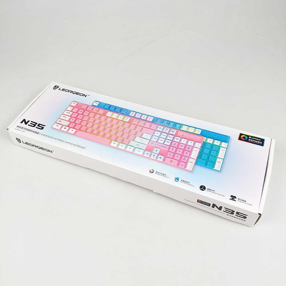 LEORQEON Gaming Keyboard RGB Backlight Mechanical Feel Waterproof - N35