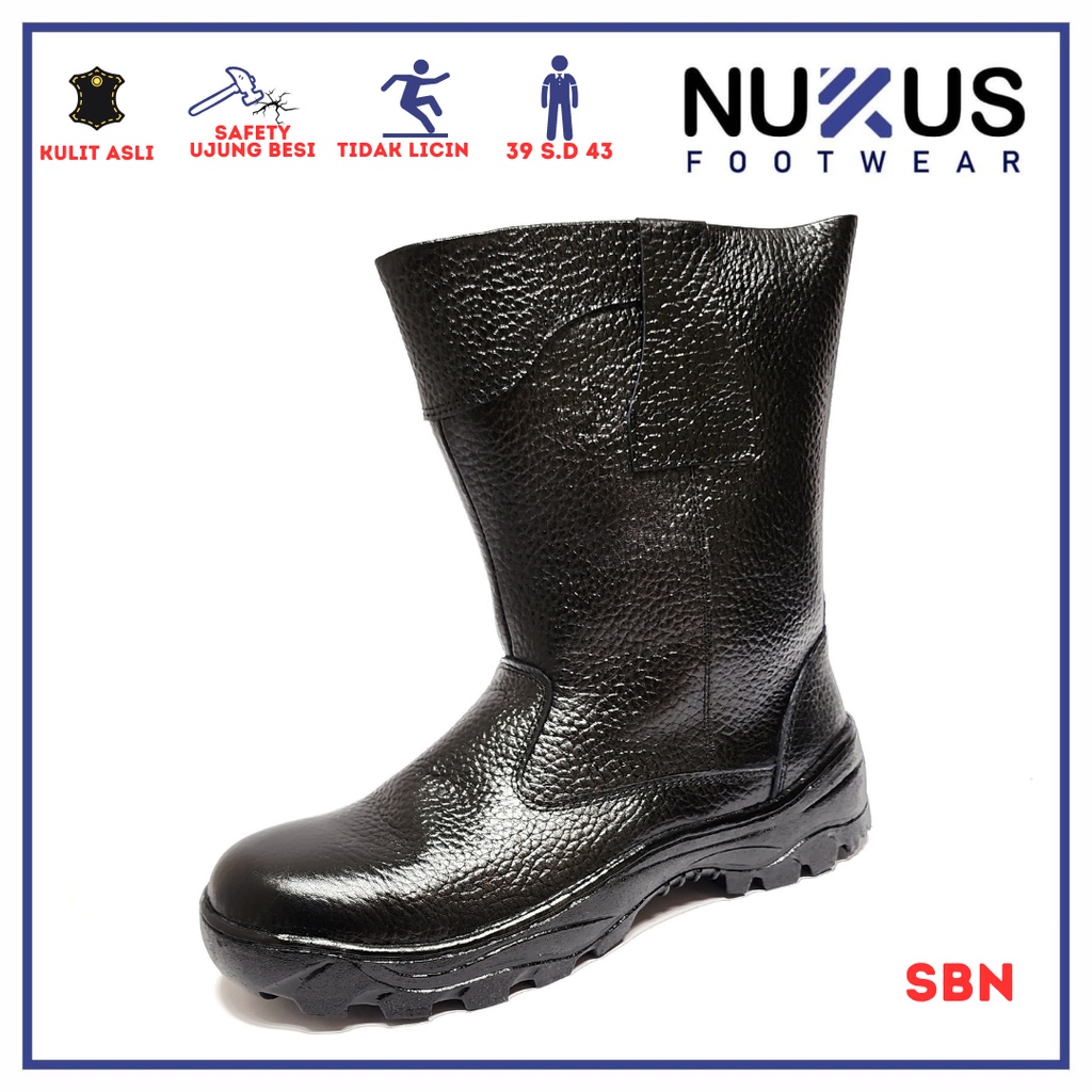 Nukus Sepatu Safety Proyek Boots Pria Kulit Sapi Asli Hitam - SBN