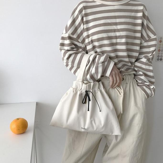 Tm-56 Tas Putih Tali Serut Casual Pouch Make Up Import Korea Jepang