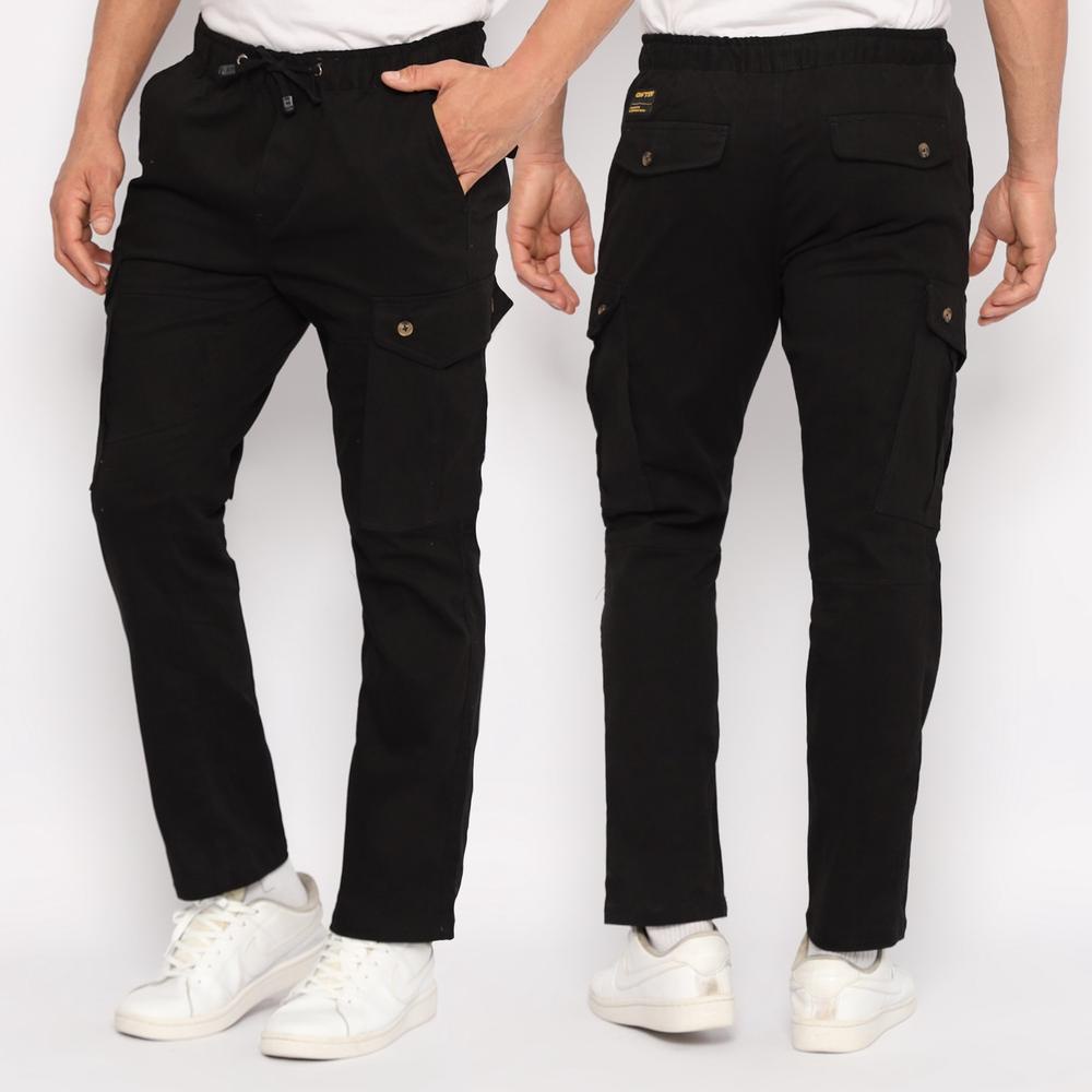 STOK TERBATAS GutenInc - Celana Cargo Pria Leone Kargo Pants Black