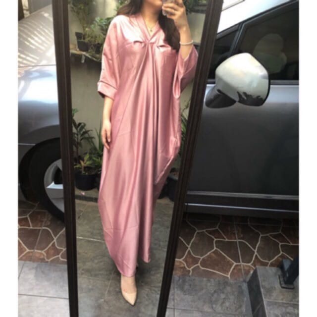 ARIEL GAMIS KAFTAN LEBARAN OVERSIZE DRESS PANJANG ATASAN WANITA SATIN SILK PREMIUM (AMD)