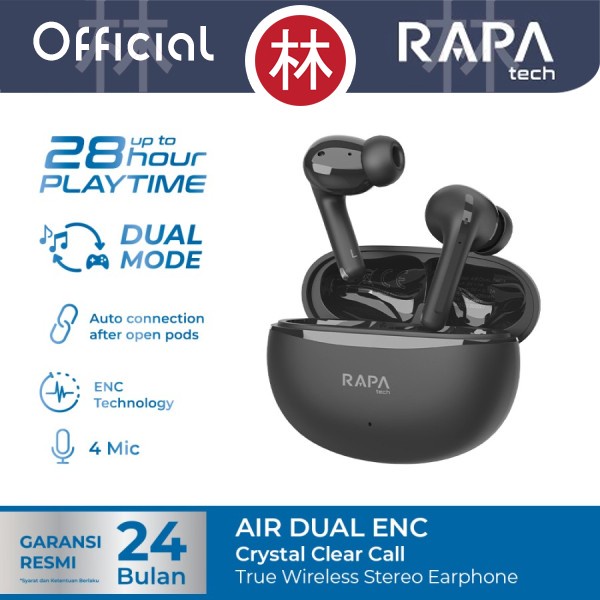 RAPAtech TW2021 - TWS Air Dual ENC Crystal Clear - 28 Jam BT 5.3 4 Mic
