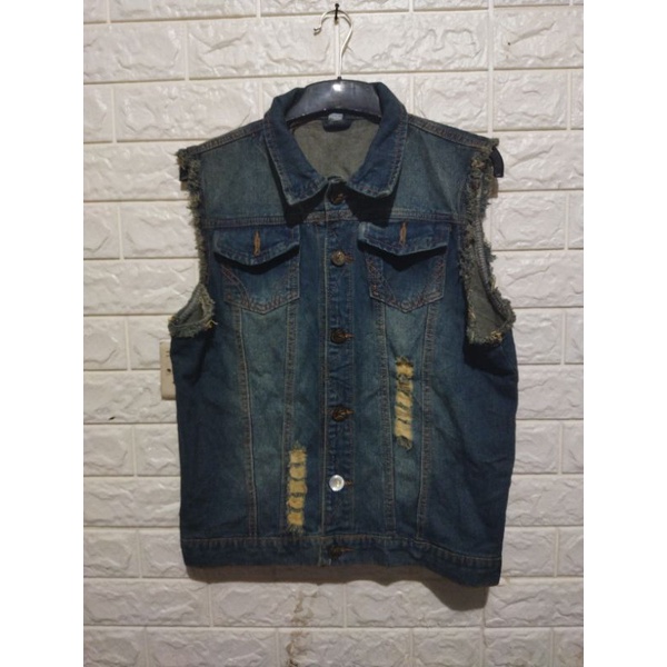 rompi jeans, vest denim second