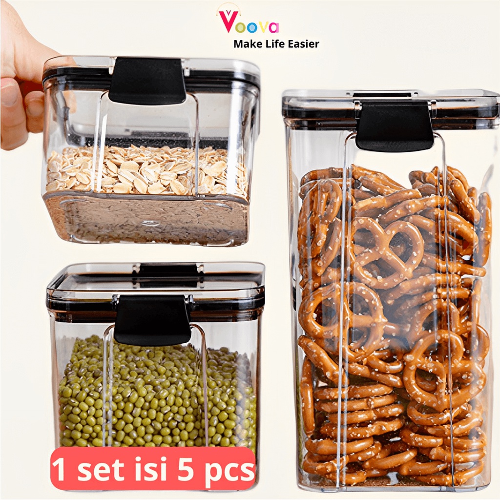 VOOVA Toples akrilik Kotak Snack Kedap Udara/ Food container set 5 pcs/ Food container set isi 3 pcs