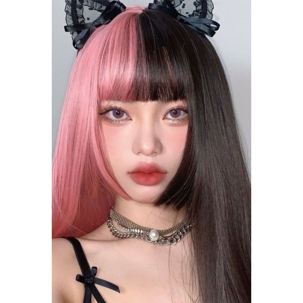 Gothic Women Girl Two-tone Wig Long Straight Hair Cosplay 8745