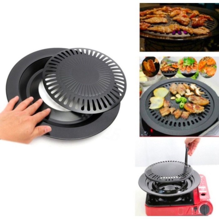 grill pan  Alat Pemanggang 32cm /Grill Pan Barbeque Bulat /Panggangan Daging BBQ(F3M8) terlaris gril