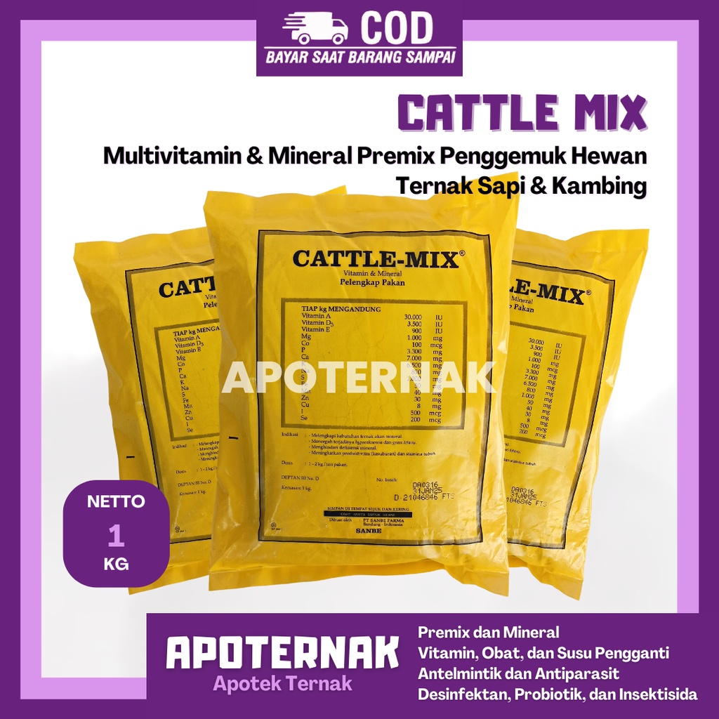 PREMIX CATTLE MIX 1 kg | Multivitamin Mineral Penggemuk Sapi Kambing Hewan Ternak | Premix Cattle Mix Sanbe