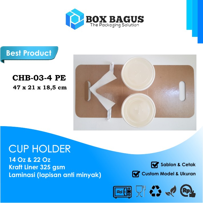 CUP HOLDER PAPER GELAS KOPI TEH 14 Oz / 22 Oz KRAFT 325 gsm LAMINASI