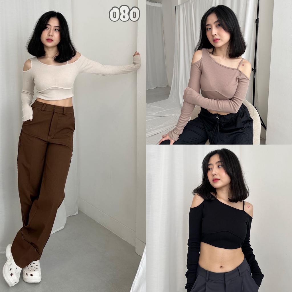 KAREN KNIT TOP - Baju Rajut Wanita / Longsleeve Knit Top / Rib Knit Top Premium / 080 NKD