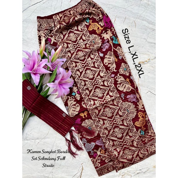 KAMEN JADI BORDIR SONGKET PREMIUM SET SELENDANG CREATIVE/ KAMEN JADI BAGUS MURAH / BISA COD DAN GRAT