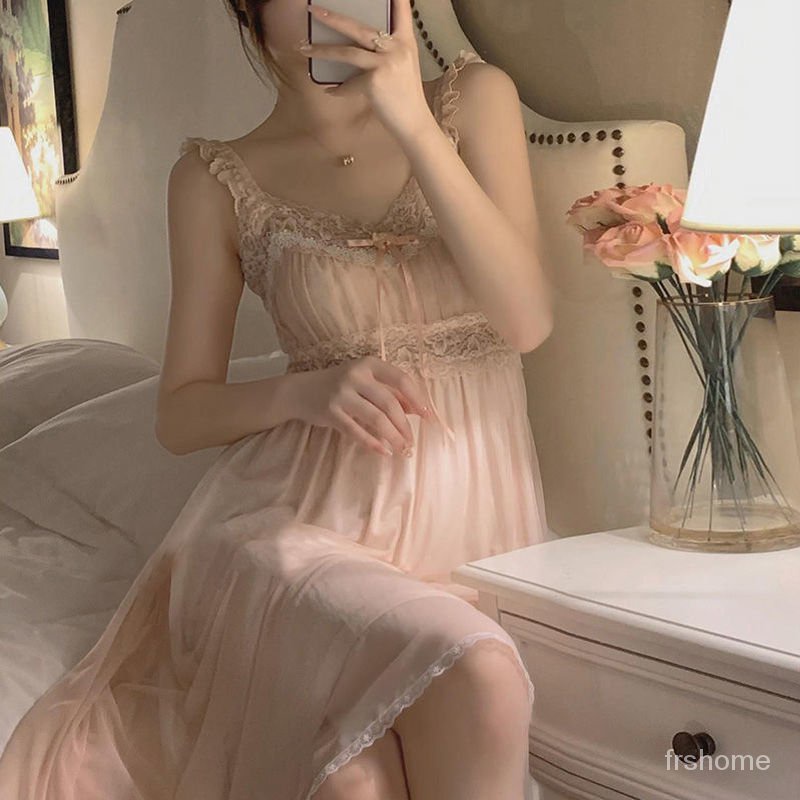 Piyama Prancis gadis-gadis musim panas gadis-gadis baru renda halter piyama gaun rasa senior