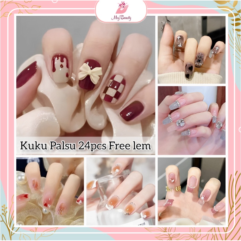 MSY Kuku Palsu Tipe Z &amp; LK 24pcs Set Long Fashion/Fake Nail/Kuku Palsu Pajang