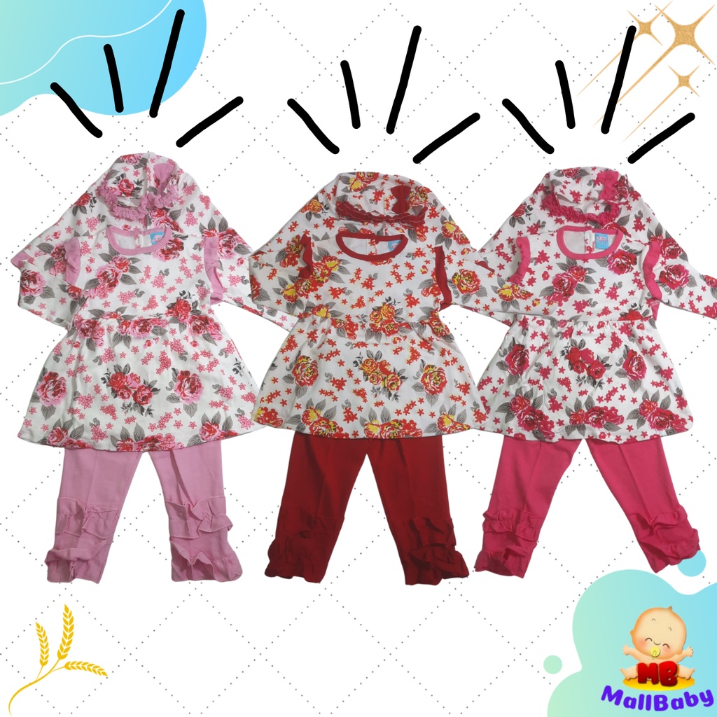 Baju Muslim Bayi Perempuan Setelan Pakaian Lebaran Anak Cewek Katun Adem Flower Mall Baby