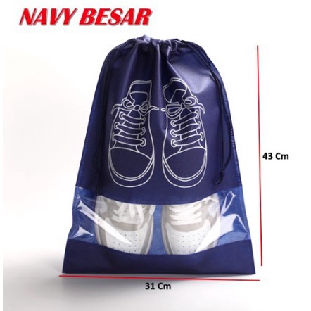 Kantong Tas Serut tempat sendal sepatu Umroh Haji Travel - Navy Murah C7A1