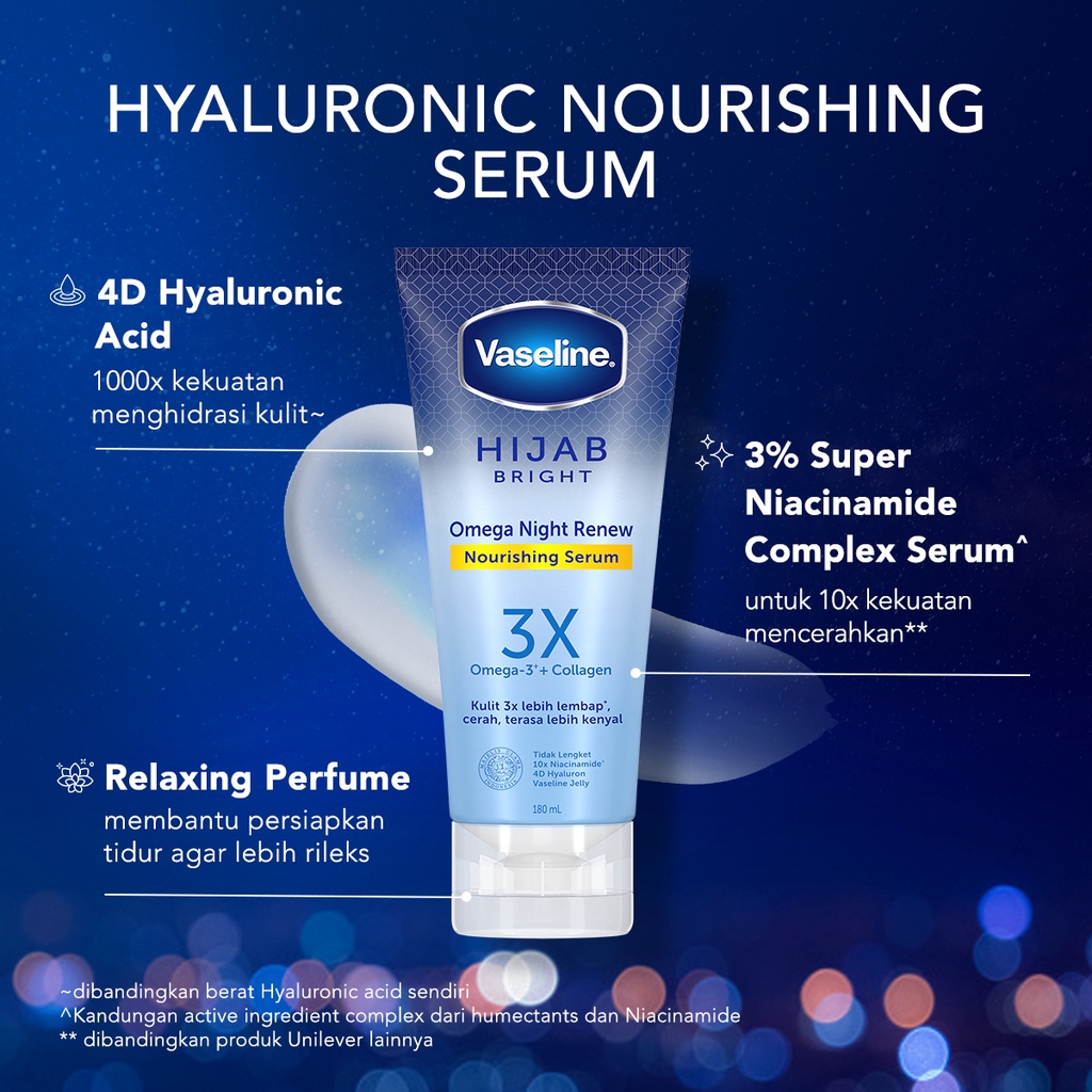 Vaseline Hijab Bright Nourishing Body Serum Omega Night Renew Relaxing Perfume Hyaluron Collagen