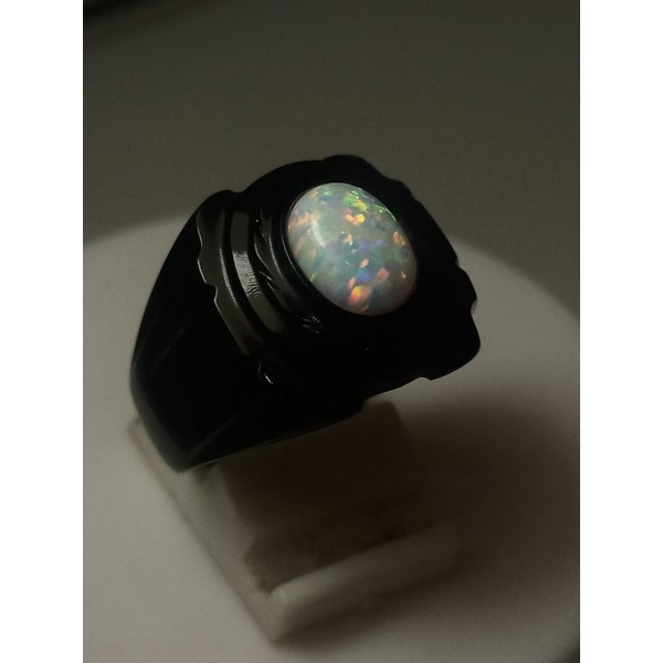 Cincin Ring Tanduk Kerbau Kalimaya susu Australia Dimensi Batu 10x8x4mm