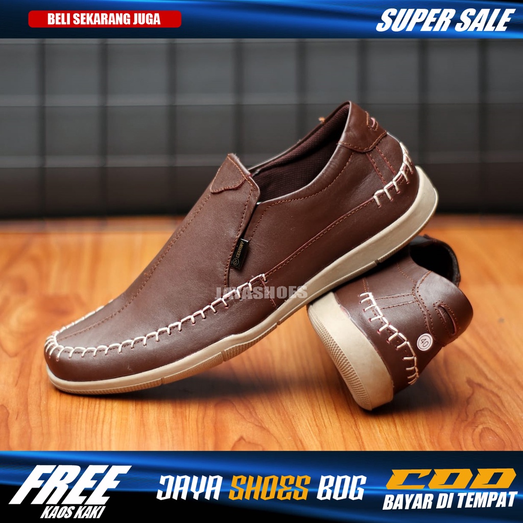 Sepatu Casual Slip On Pria Kulit Asl Model Slop Kuliah Santai Cowok Original Shoes