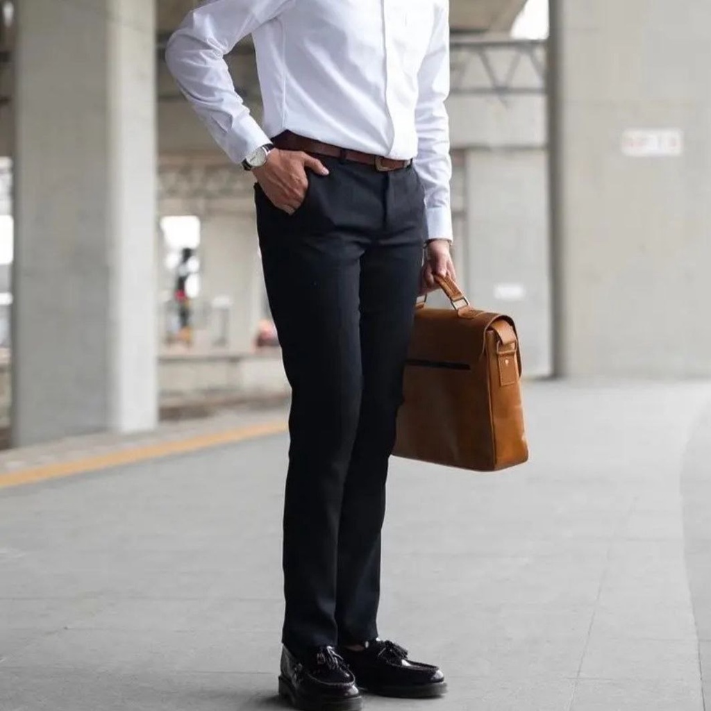 Celana Formal Pria Kerja Reguler / Celana Standar Kantor Slimfit / Bawahan Bahan Kain Size 27-38