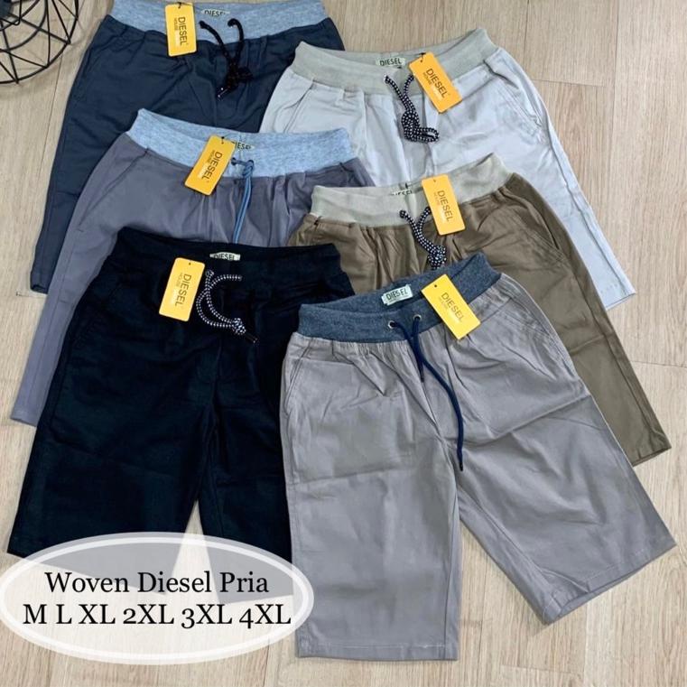 TREN TERBARU Woven Diesel Celana Pendek Diesel Celana Pendek Rib Pinggang karet Clana Pendek Polos M
