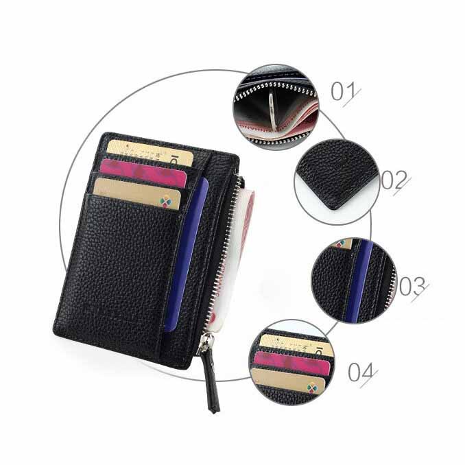 Gu7 Dompet Kartu Model Slim Mini Bahan Kulit ID Card Holder Slim Design 208 kartu atm | kredit | Atm | belanja DEXBXULI  Hitam Or-i