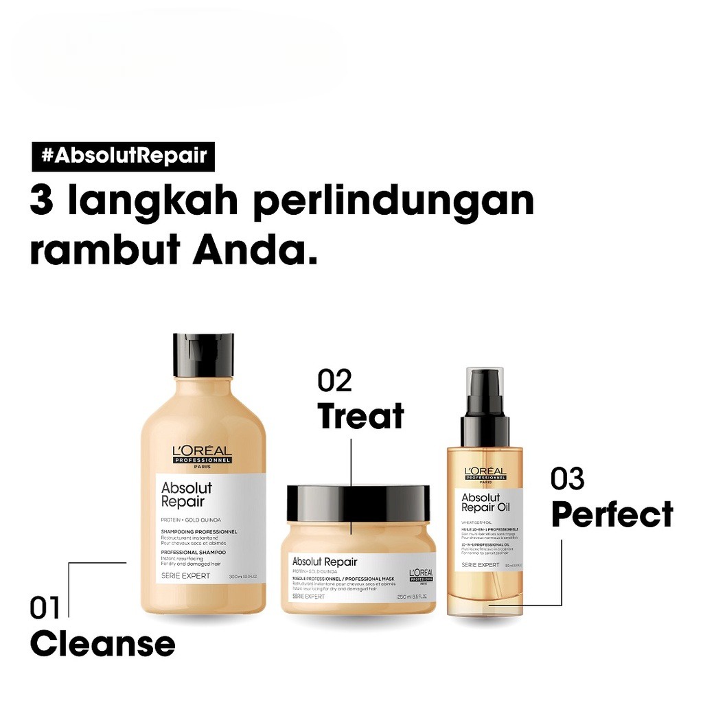 LOREAL Serie Expert Absolut Repair Shampoo Conditioner Set - Shampo Kondisioner Perawatan Rambut Kering Rusak Bercabang