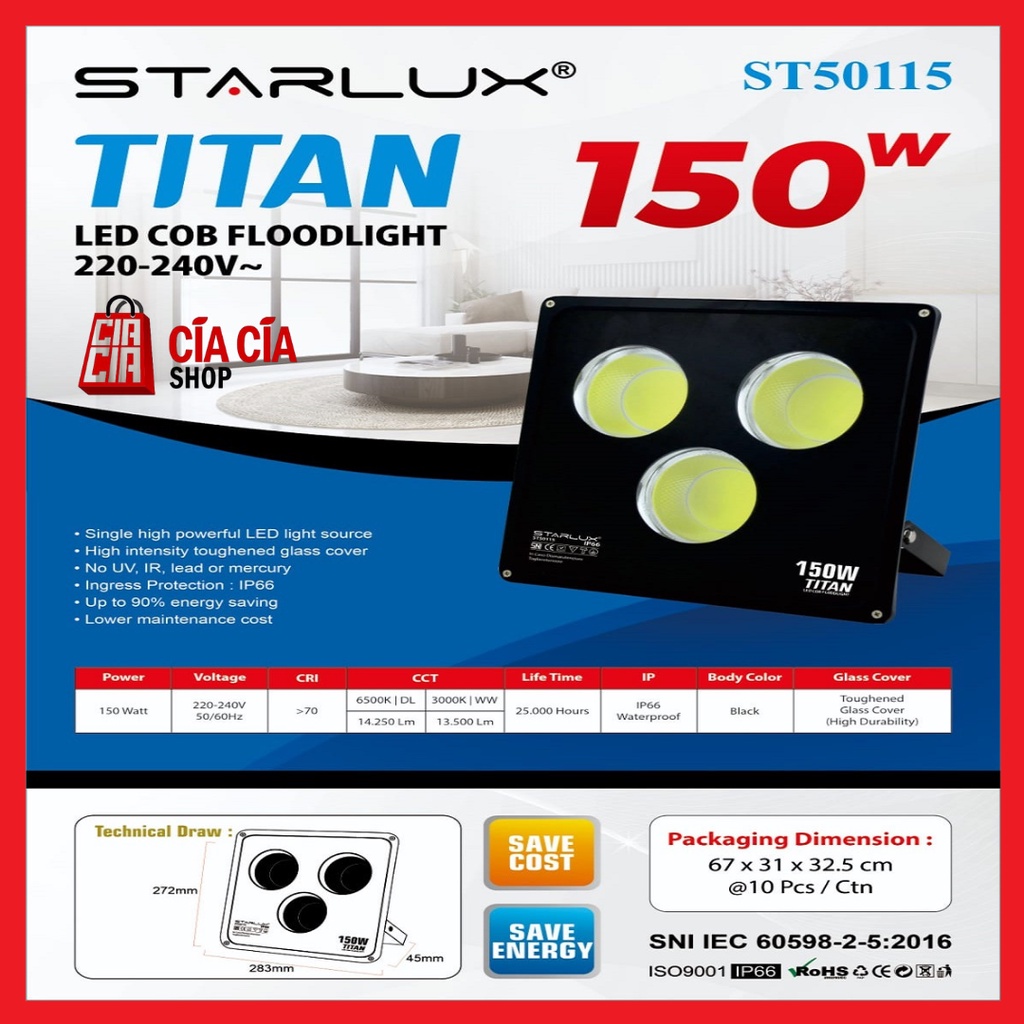 STARLUX Lampu Tembak Led COB 150W Floodlight COB 150 Watt Lampu Sorot COB 150 W