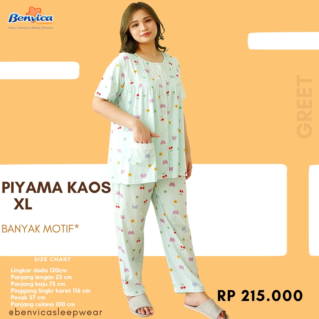 BAJU TIDUR LENGAN PENDEK CELANA PANJANG KAOS PREMUM SIZE XL GREET