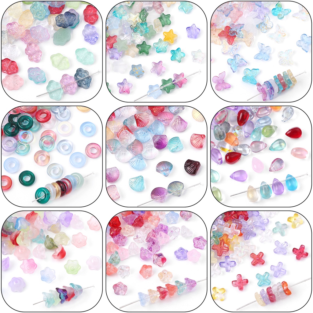 20buah per pack Kaca Berbentuk Hati Xiangyun Pentagram Bellflower lotus mist interval glass beads jewelry making Gelang Diy Aksesoris Warna-Warni Manik-Manik Longgar Grosir