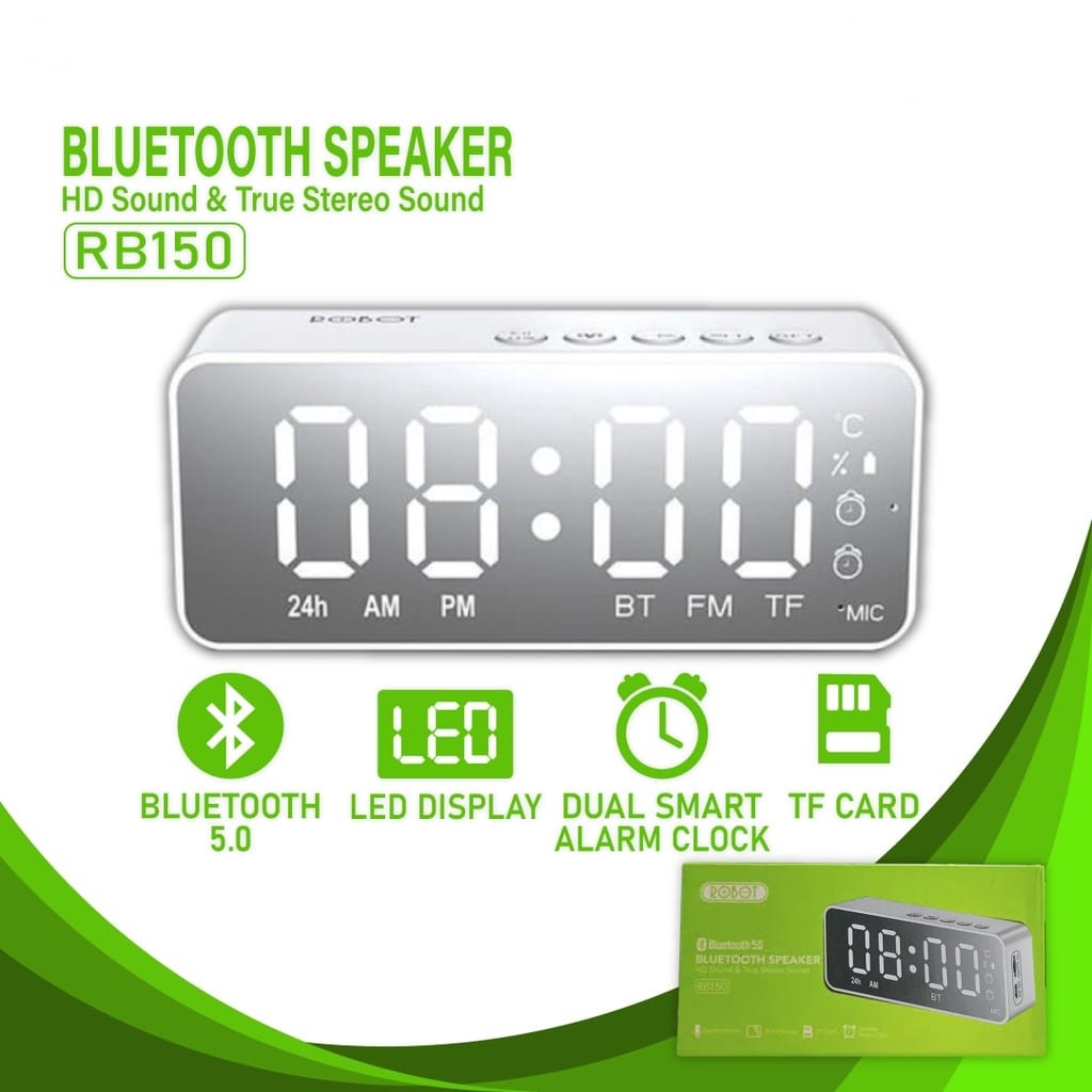 SPEAKER BLUETOOTH ROBOT RB150 LED ALARM CLOCK BOX MUSIC ROBOT BLUETOOTH RB150