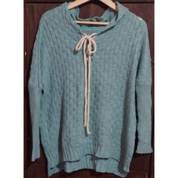 Sweater rajut hoodie baby blue oversize