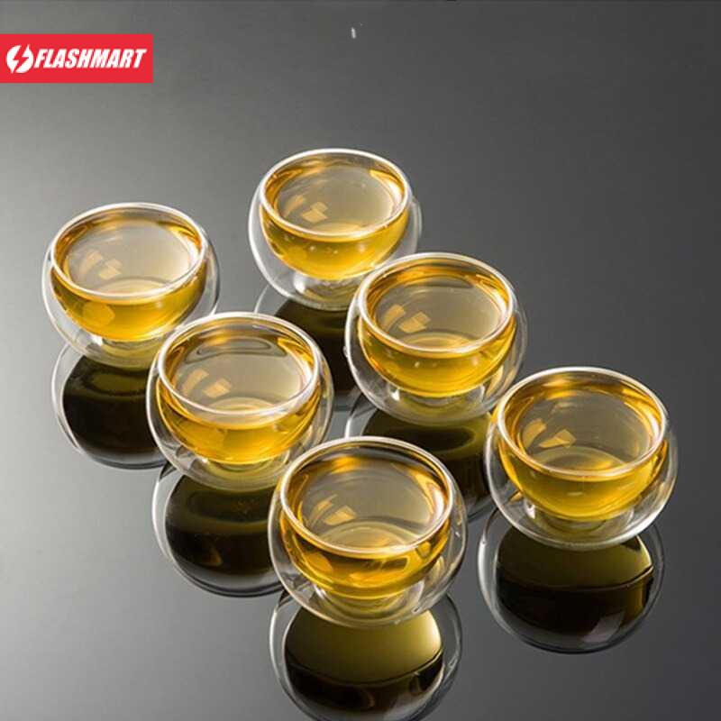 Flashmart Gelas Kopi Shot Double Wall Glass Borosilicate 50ml 6 PCS