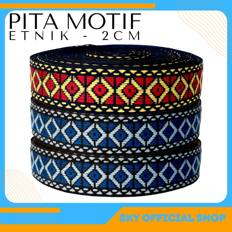 Pita Motif Etnik Lebar 2cm Stok Garment