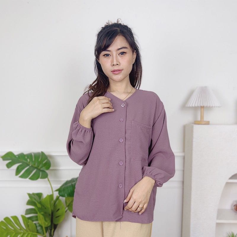 HEVA BLOUSE - KEMEJA ATASAN WANITA POLOS CRINKLE AIRFLOW