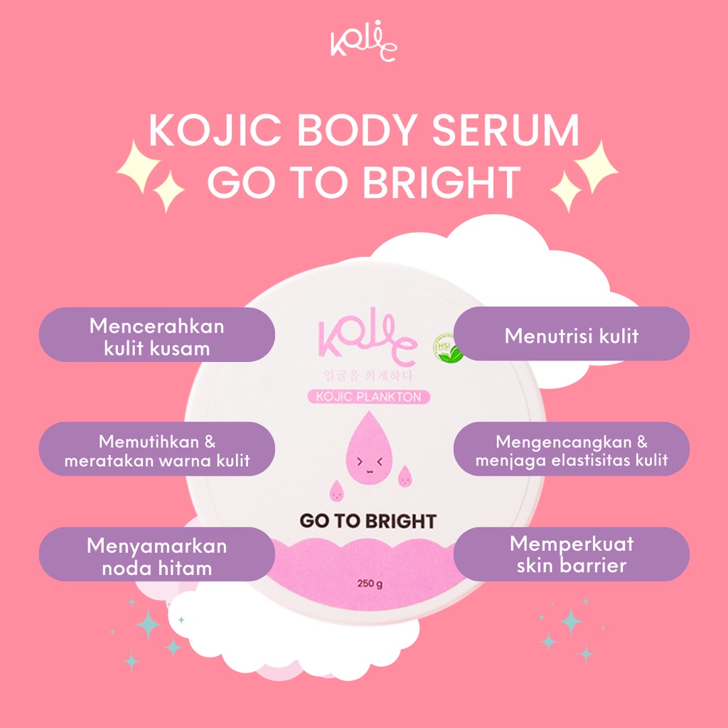 Body Serum Lotion cream Memutihkan mencerahkan Meratakan Menyamarkan Menenangkan Melembabkan Mengurangi Kulit kusam Kemerahan kerutan Noda Hitam Kojic Plankton Go To Bright Body Serum Memperkuat Melindungi Skin Barrier AMPUH Original BPOM