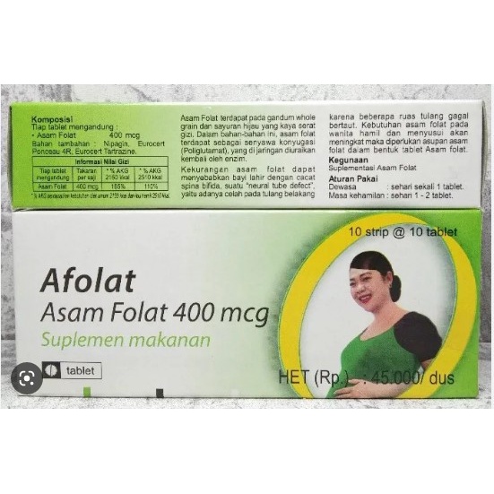 Asam Folat Afolat 400 MCG Per Strip Isi 10 Tablet ORI Untuk Vitamin Progam Hamil Kesuburan Folavit Suplemen