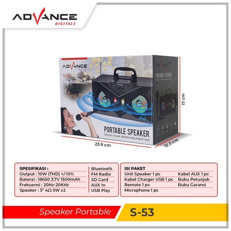 ITSTORE Advance Speaker Portable Bluetooth S-53 / Speaker Karaoke Portable S53 / Speaker Advance S 53 / Advance S-53 S53 speaker include Mic