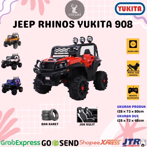 Mainan Anak Mobilan Aki Jeep Rhinos Yukita 908 Ban Karet Jok Kulit Bisa Ayun