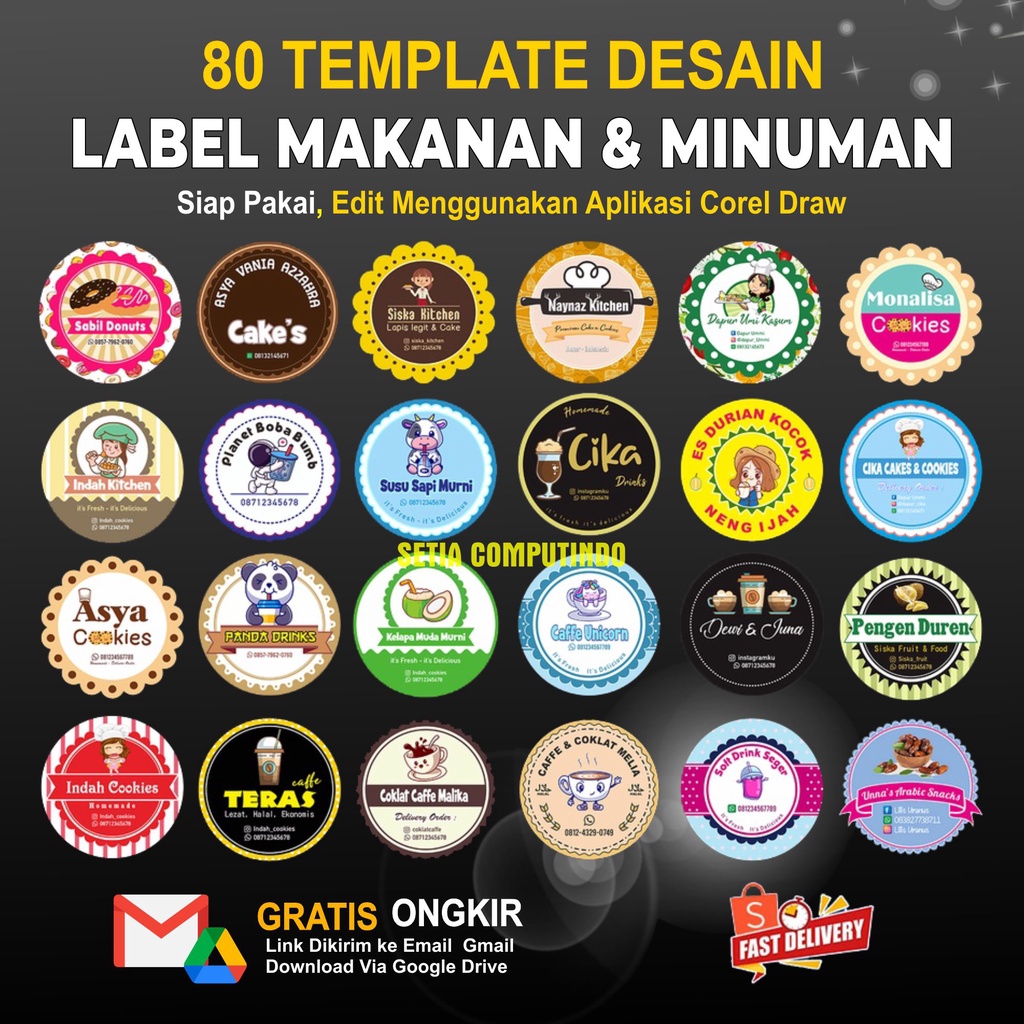 Template Desain Label Makanan dan Minuman kekinian Modern Siap Edit format cdr atau corel draw