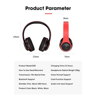 Headset Bluetooth Lampu LED Warna-warni B39 Henset Bloetooth HiFi Stereo Headphone Bluetooth dengan Mikrofon Mendukung Panggilan HD Kartu SD  Earphone Bluetooth