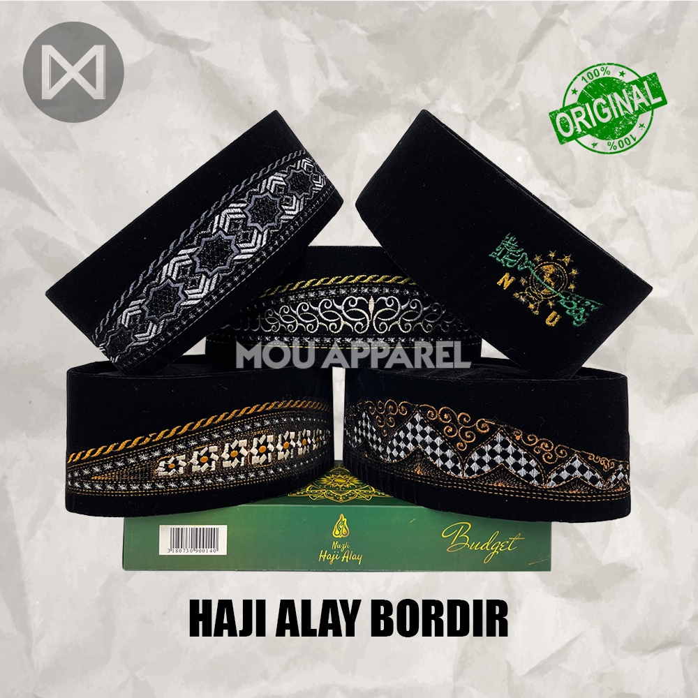 Songkok HAJI ALAY BORDIR STANDARD AC Tinggi 9 Peci Sholat Hitam Motif Full Batik NU Kopiah Shalat Beludru Anak Laki Santri Pesantren Ukuran Pria Dewasa Pendek Kopyah Putih Polos Karakter Nama Nasional Kopeah Susun Solat Bulat Bludru Malaysia Ori Original