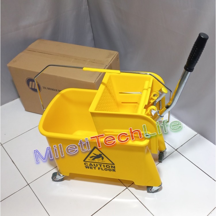 Single Bucket 20Liter Pess Mop Yellow Ember Alat Pemeras 20L Wringer Trolley Side Press