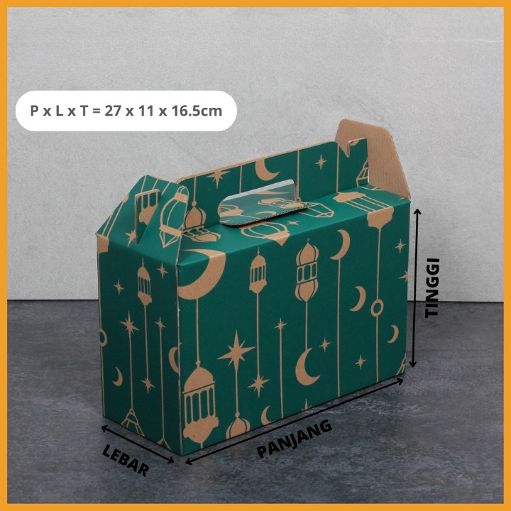 

Kardus Tenteng Packaging Snackbox 27x11x16,5 cm Dus Kotak Die Cut Tas Hampers Sembako Lebaran Isi 10 Pcs