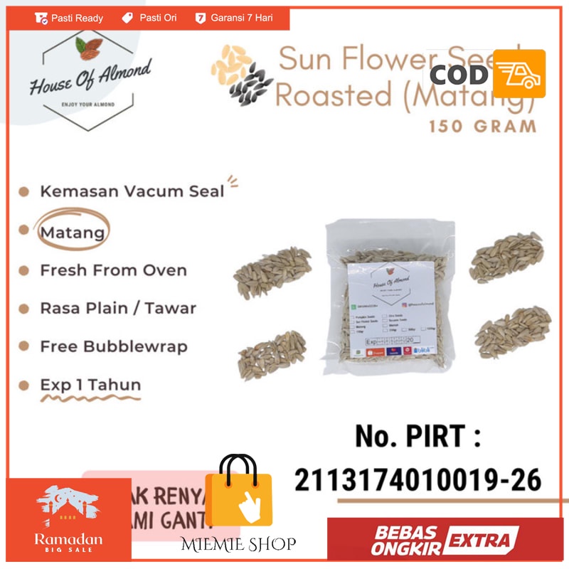 

Sun Flower seeds roasted 150gr / biji bunga matahari kupas kuaci